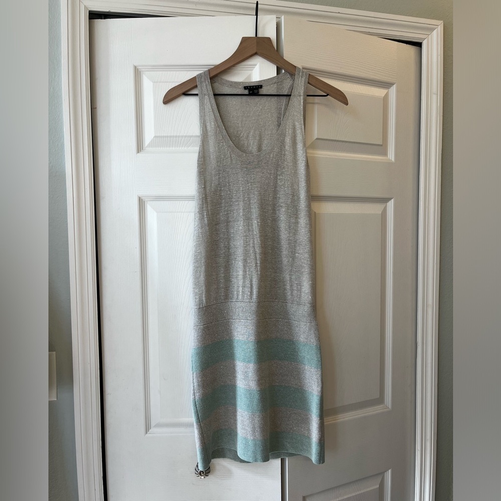 Theory Riane Riflex Drop Waist Tank Dress, Gray/Mint Green, Size M